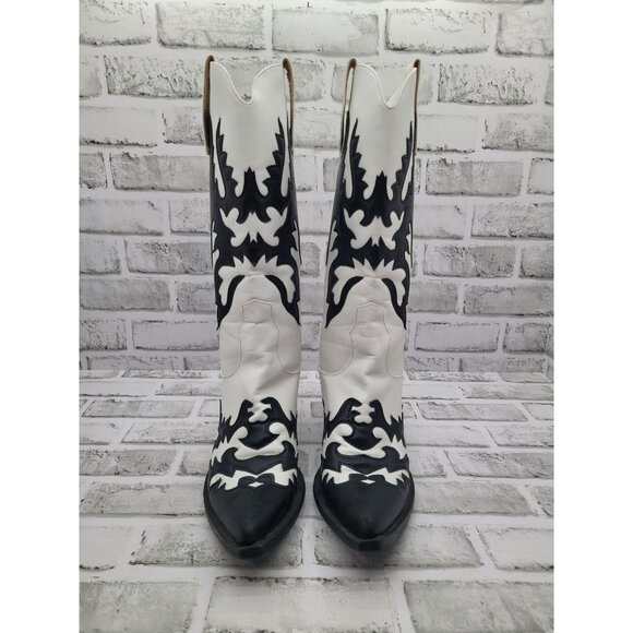 Ann Creek Western Cowboy Knee High Boots White Black High Stitch Contrast Sz 10 - Picture 3 of 8